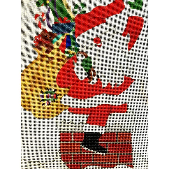 Vintage Pru Hand-painted Needlepoint Canvas 18” X 13” Santa Chimney Stocking NEW - Picture 6 of 8